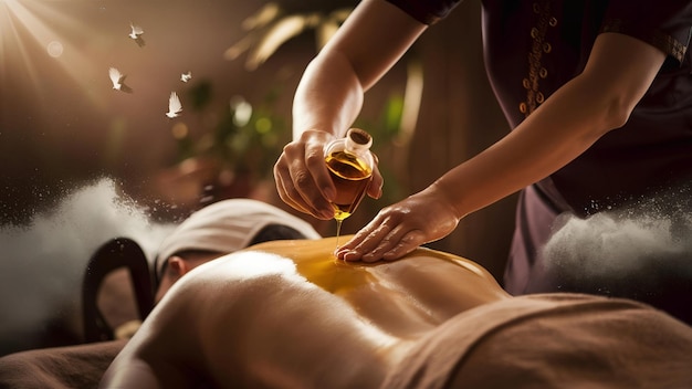 Photo a man is shaving his back with a yellow towel