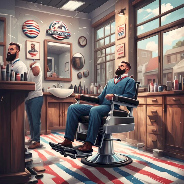 Photo a man is sitting in a barber chair with a beard