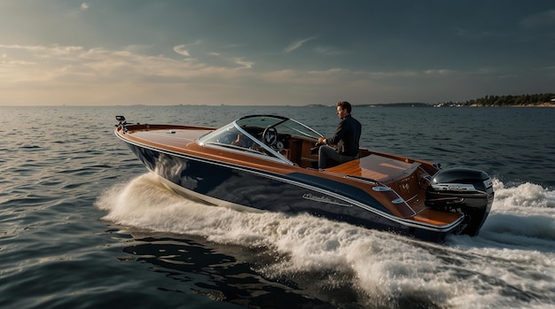 a man is sitting in a boat that says quot o quot on the side