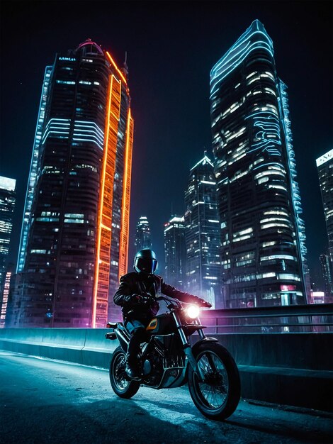 a man is sitting on a motorcycle in front of a tall building