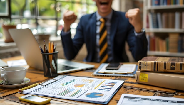 Photo a man is sitting at a table with a sign that says quot success quot on it