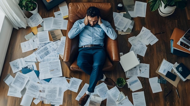 Photo a man is sleeping on a couch with papers and a picture of a man sleeping on the floor