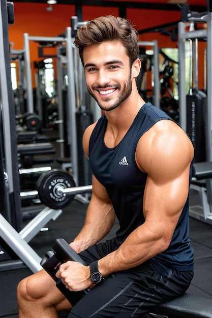 a man is smiling while working out in the gym