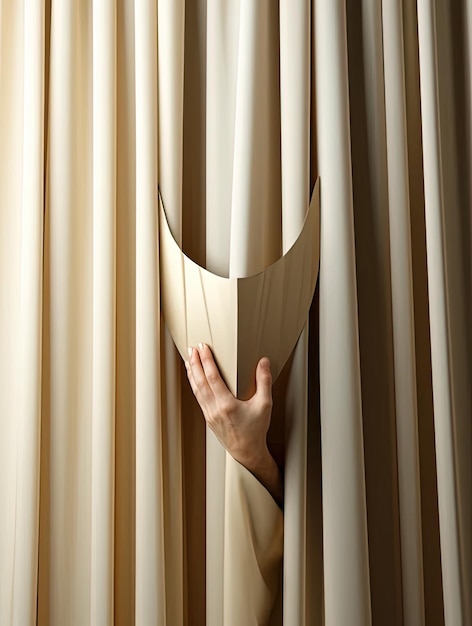 Photo a man is standing behind a curtain with a wine glass in the corner