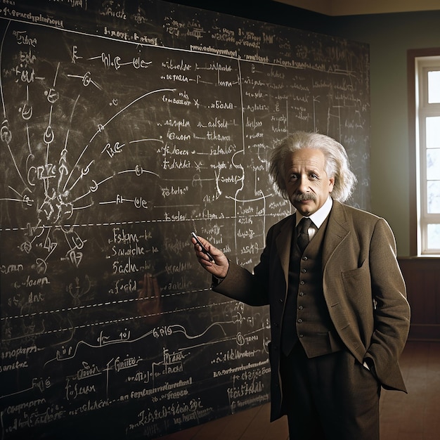 Photo a man is standing in front of a blackboard with the word quot contour quot on it