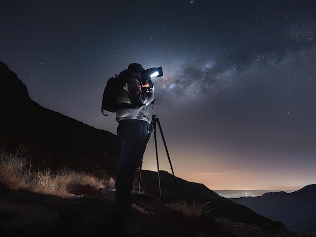 a man is standing in front of a camera with a camera on it