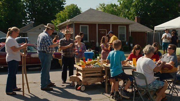 Photo a man is standing in front of a table with a group of people around it