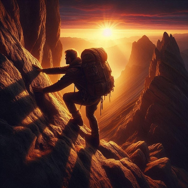 a man is standing on a mountain with a backpack