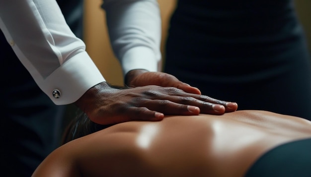 a man is touching the back of a womans knee