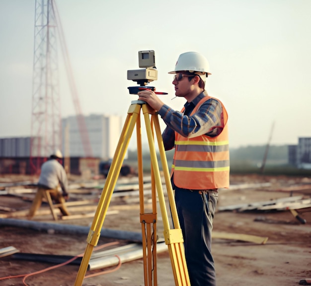 A man is using a camera to take a picture of a construction site