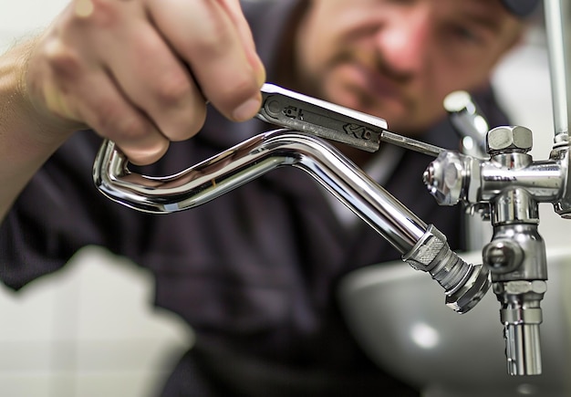 Photo a man is using a faucet that says quot h k quot