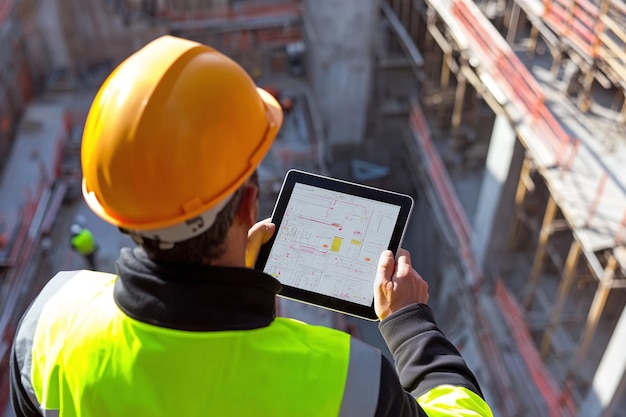 a man is using a tablet with a map on it