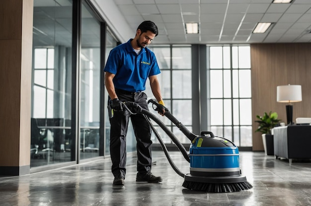 a man is using a vacuum to clean the floor