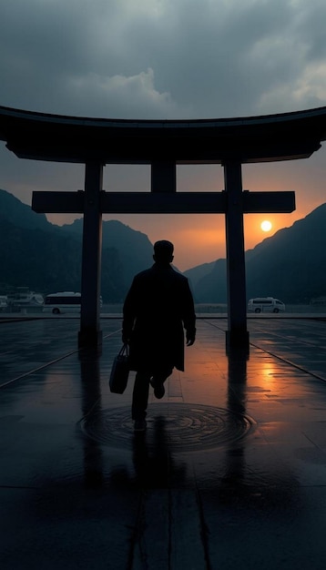 Photo a man is walking in front of a clock that says  the time of 11  00