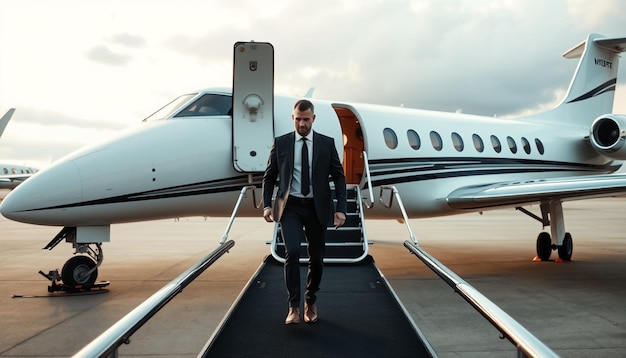 Photo a man is walking towards a plane that is parked on a runway