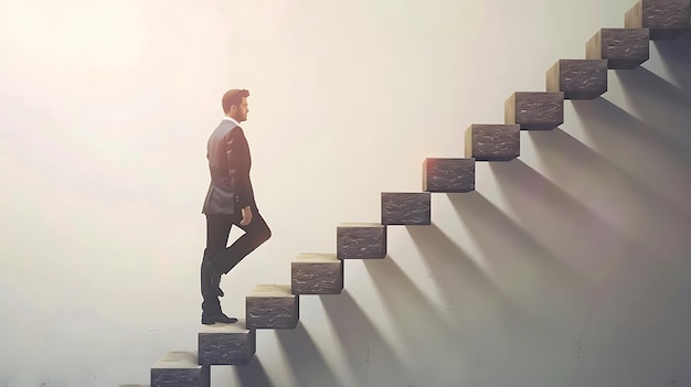 a man is walking up a set of stairs with a man standing on the stairs