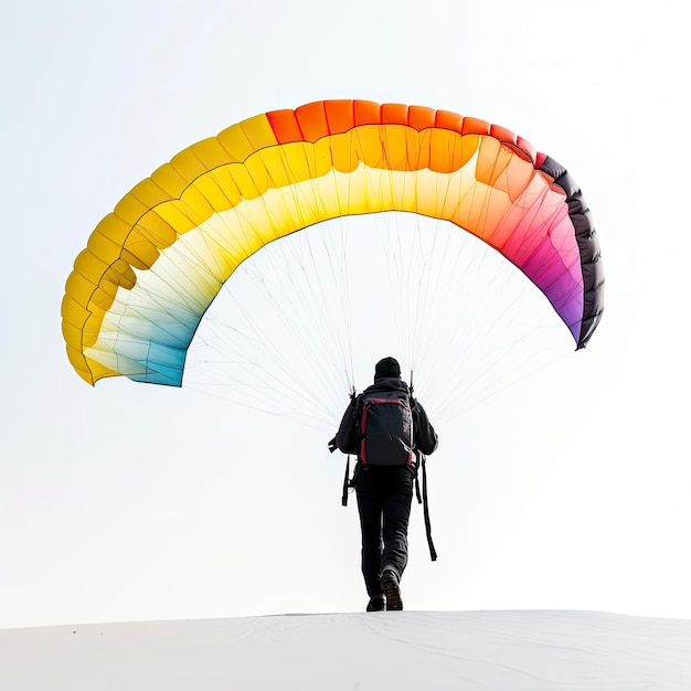 A man is walking with a parachute