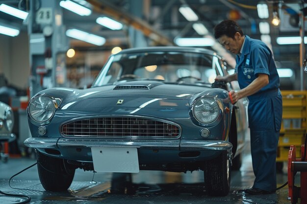 Photo a man is washing a car garage concept