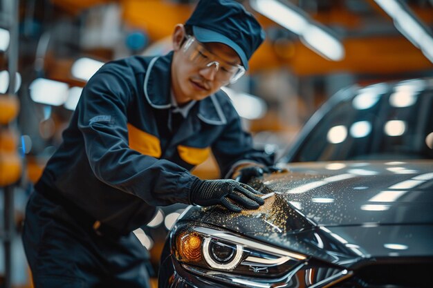 Photo a man is washing a car garage concept