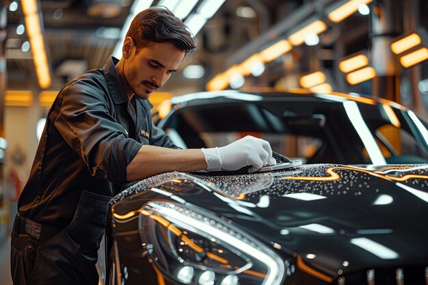 Photo a man is washing a car garage concept