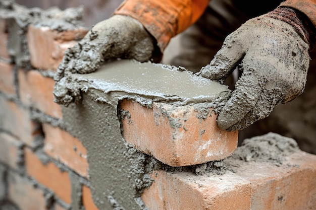 a man is working on a brick with a hammer and a piece of clay