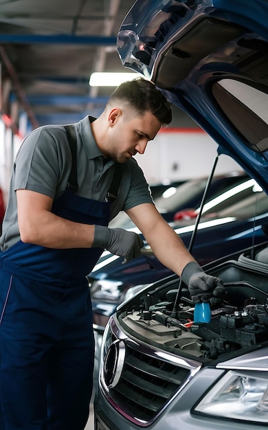 a man is working on a car with a wrench