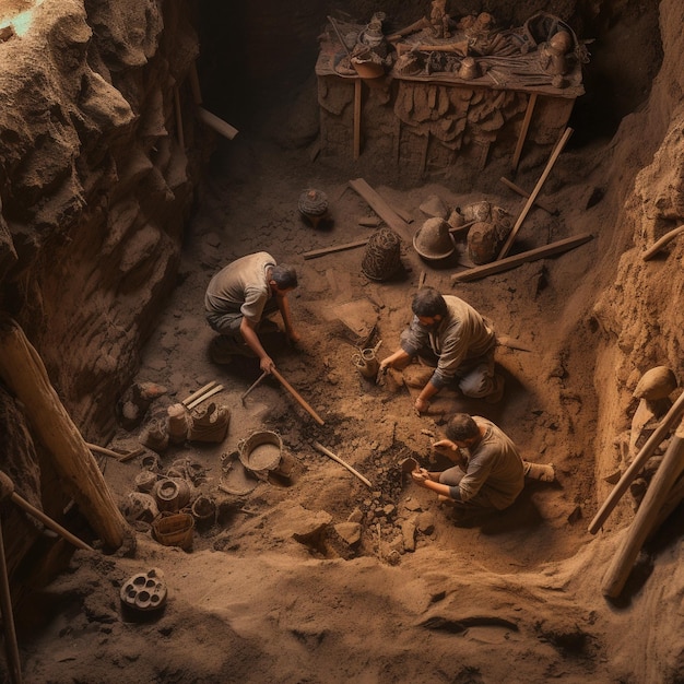 a man is working on a clay sculpture with a shovel.