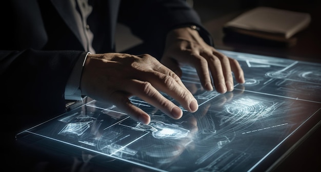 A man is working on a computer with a glass top that says'smart'on it