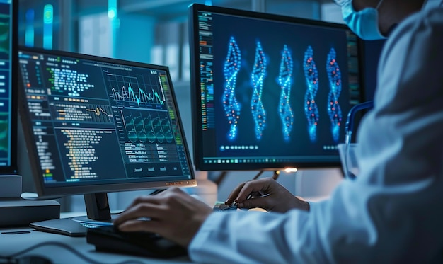 a man is working on a computer with the words  scientific  on the screen