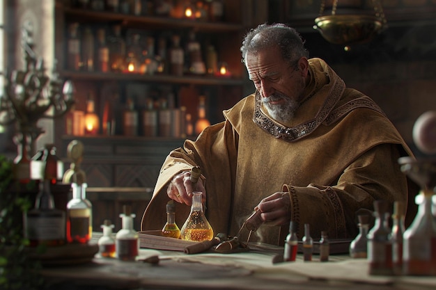 Photo a man is working on a craft with a bottle of liquid