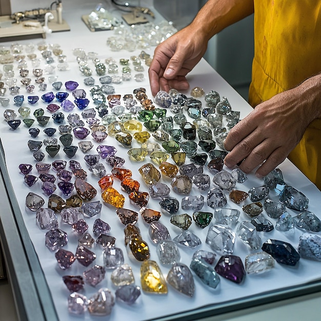 Photo a man is working on a display of glass beads