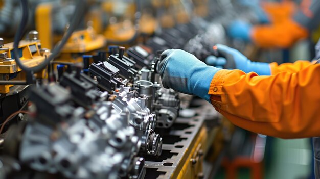 A man is working on a engine in a factory aig