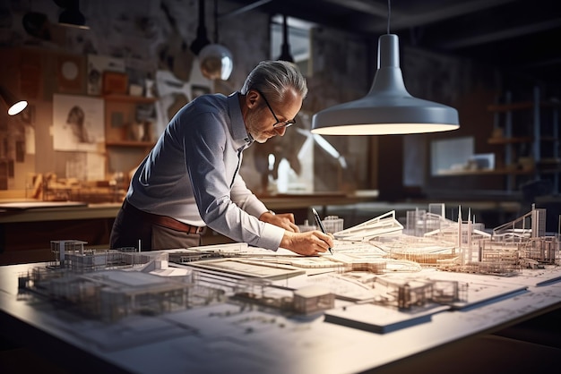 a man is working on a model of a house