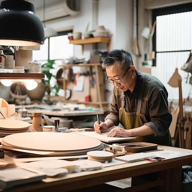 Photo a man is working on a pizza dough