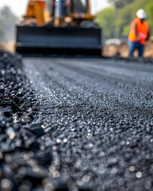 a man is working on a road with a construction worker in the background