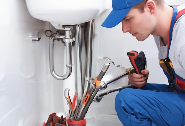 Photo a man is working with tools and a pair of scissors