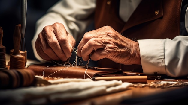 a man is working with yarn and a hand made by the company