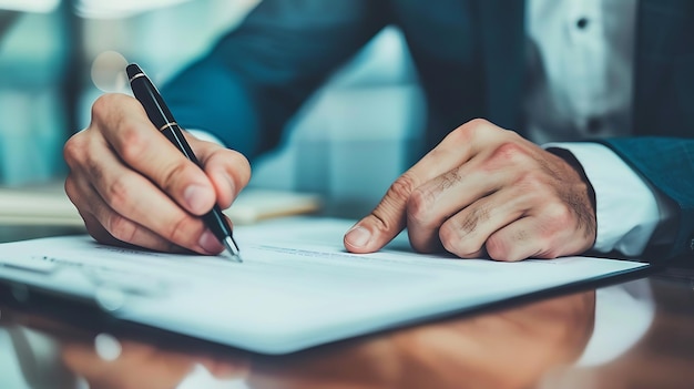 a man is writing in a notebook with a pen in his hand