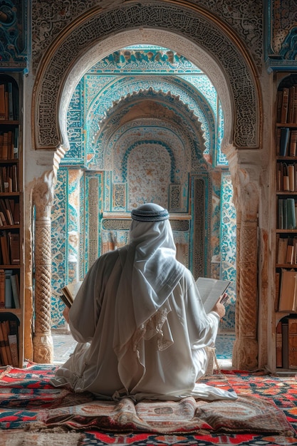 A man in Islamic traditional white clothes