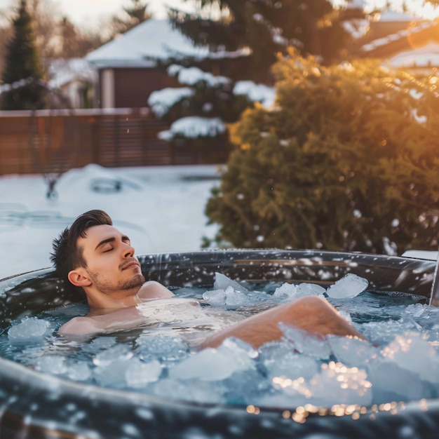 a man in a jacuzzi with a bottle of champagne in it