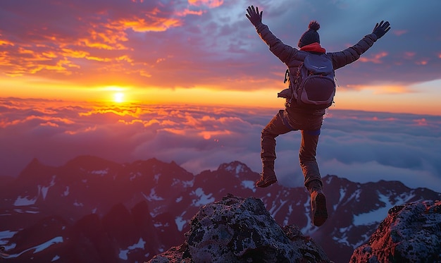 a man jumping in the air with his arms up in the air