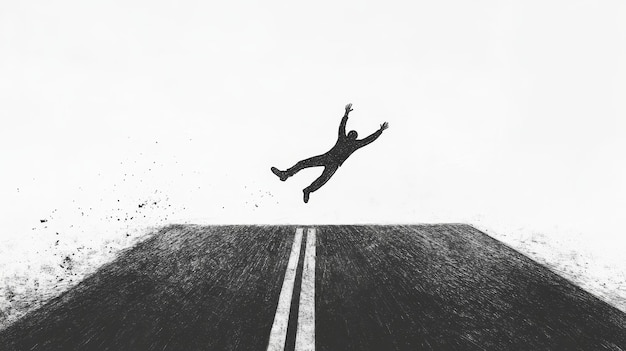 Photo a man jumps over a road with the words quot the road quot on it