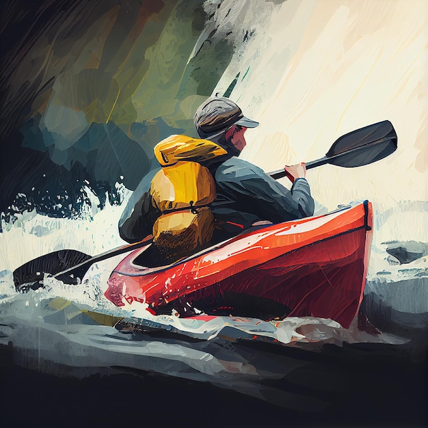 Man kayaking in whitewater surrounded by rocks and forest adventure and active sport on the river