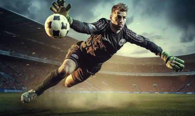 Man Kicking Soccer Ball on Field