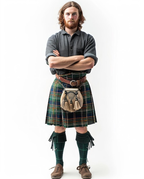 Man in Kilt Standing With Arms Crossed