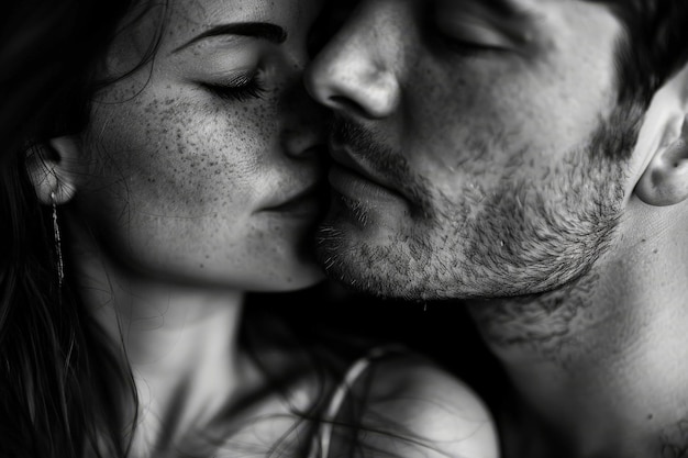 Photo a man kissing his partners neck his face filled with desire as he savors the taste and scent of their skin lost in the intoxicating passion of the moment