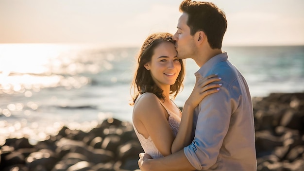 Man kissing woman in forehead