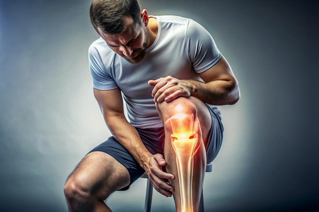 a man kneels with a knee injury that has a knee injury on it