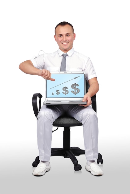 Man and laptop with chart