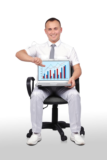 Man and laptop with chart